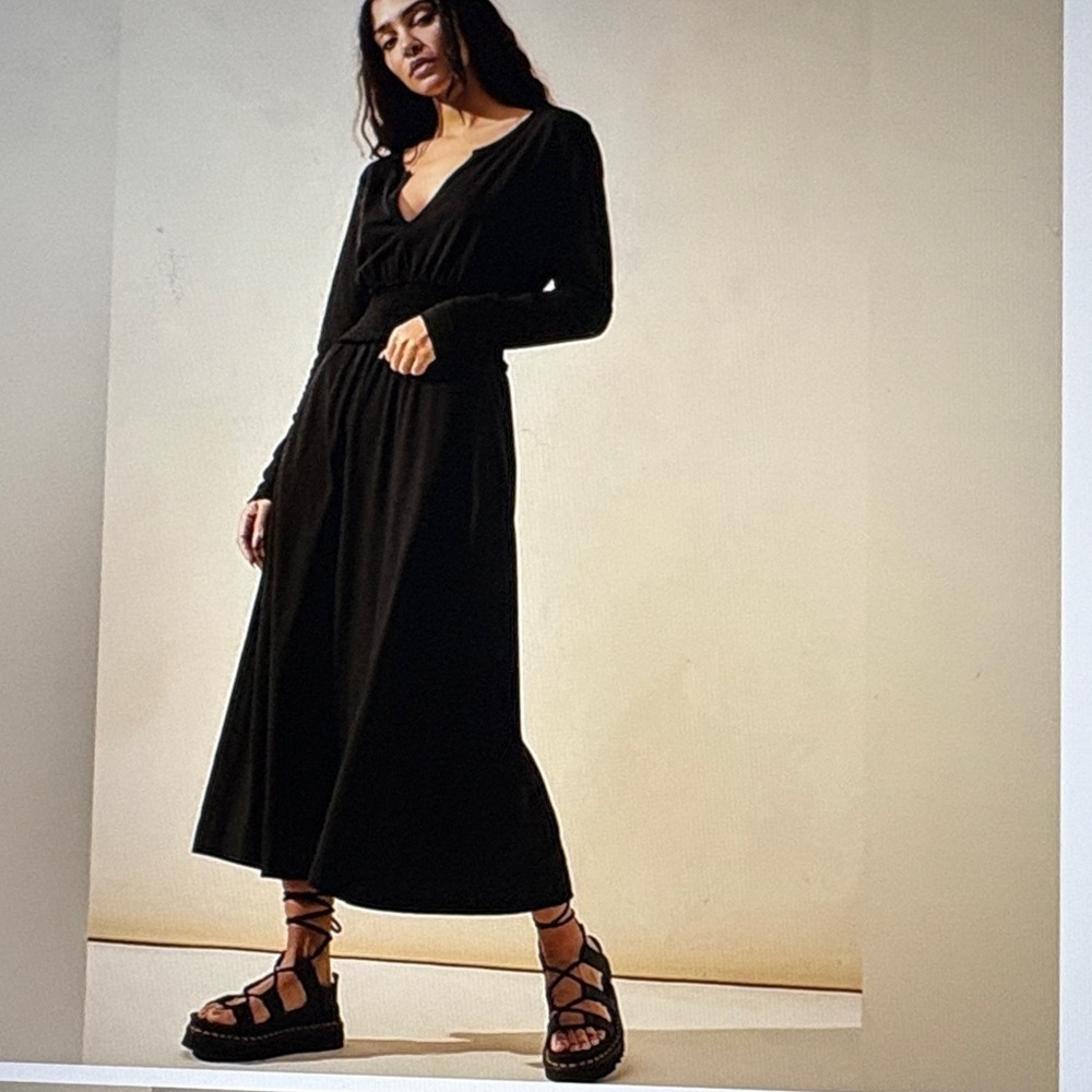 Free People Beach Black Cotton Linen Midi Dress S - Picture 1 of 11